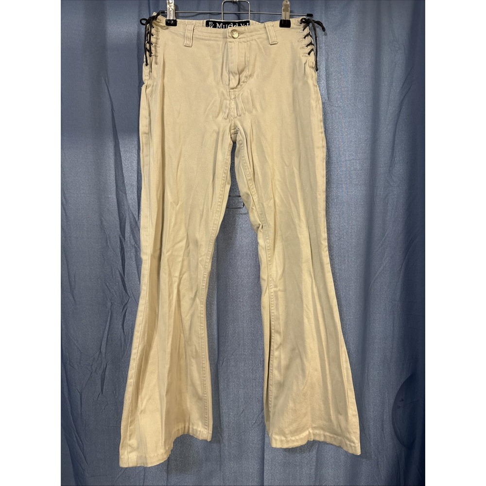 Vintage Y2K Mudd Yo! Hip Laced Flared Pants White Boho Size 3
